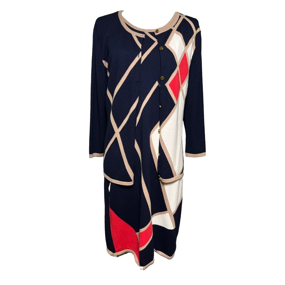 Vintage Carmen Marc Valvo Geometric Cardigan Dress Set Women's Size XL